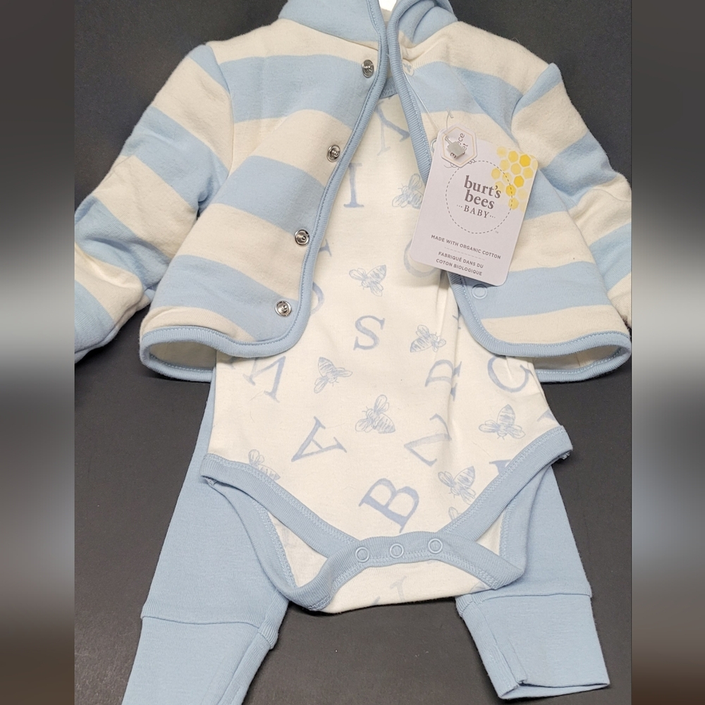 NWT Burt’s Bees Baby 3 Piece Organic Cotton Set 0–3M Blue